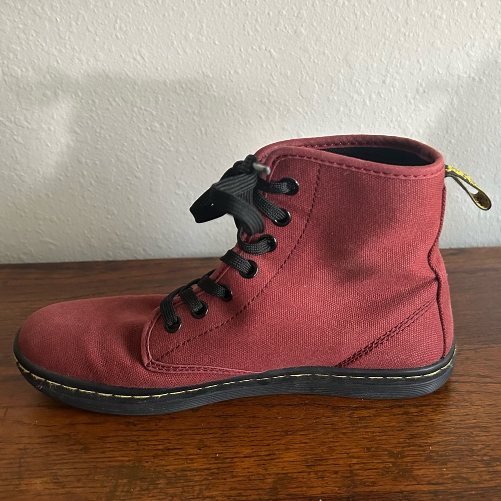 Dr. Martens Women's Burgundy Canvas Ankle Boots - Picture 2 of 11